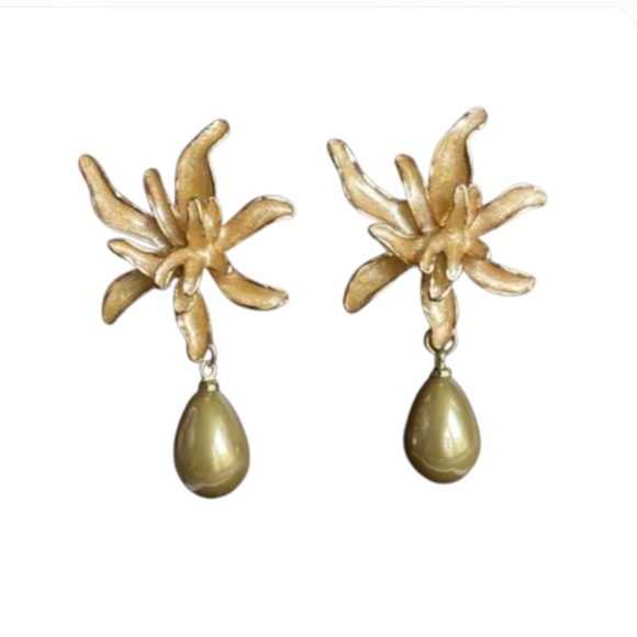 Gold Floral Drop Earrings - Picture 13 of 17